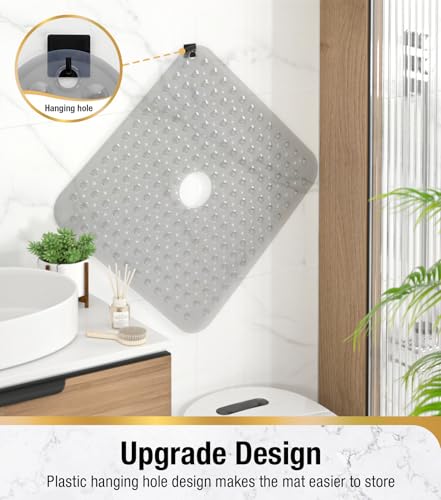 Image of HITSLAM Shower Bathtub Mat Non Slip, 24 inchx 24 inch Bath Mat for Tub, Soft PVC Shower Mats for Inside Shower with Suction Cups and Center Drain Hole, Machine Washable Bathroom Floor Mat, Grey