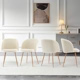 NORDICANA Esszimmerstühle 4er Set, Teddy Sessel, Schminktisch Stuhl, Küchenstühle, Wohnzimmerstuhl, Metallbeine mit Holzmaserungseffekt, Beige, für Wohnzimmer, Esstisch, Schminktisch
