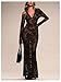 SHENHE Women's Black Lace Mesh Maxi Dress Sheer Sexy Floral Long Sleeve Bodycon Dresses Black Large