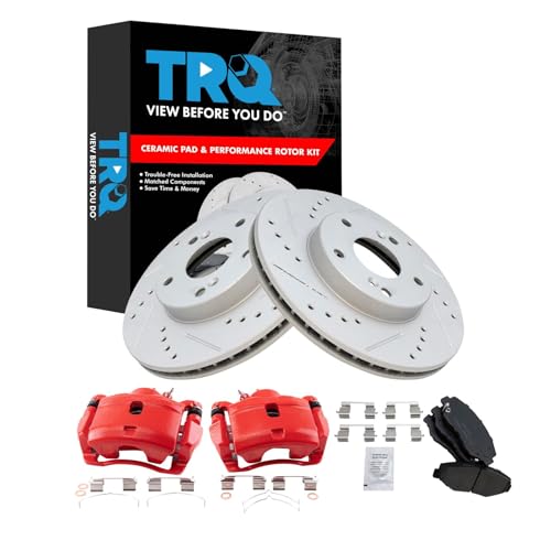 Image of TRQ Performance Front Brake Pad and Rotor Set Ceramic G Coated Slotted | For 2003-2011 Honda Element