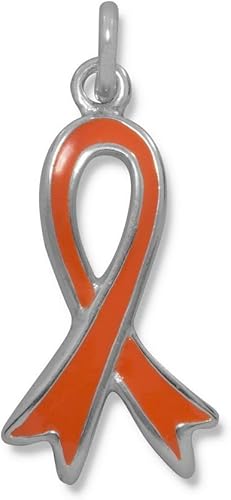 JewelryWeb Collar con dije de cinta de conciencia de esmalte naranja de plata de ley 925, color naranja indica conciencia sobre el hambre de