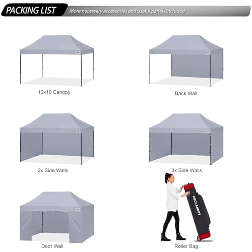 Image of ABCCANOPY Heavy Duty Easy Pop up Canopy Tent with Sidewalls 10x15, Gray