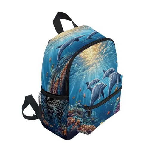ALAZA Toddler Backpacks for Boys Girls Coral Dolphin Kids Backpack with Chest Clip and Name Tag,S2