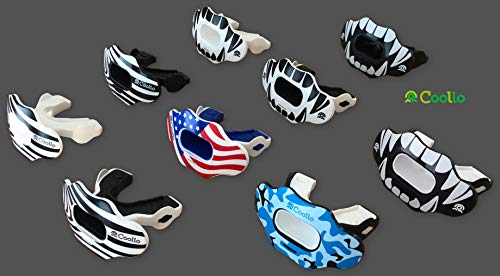 Coollo Sports Lip Guard Mouthguard Might Football and High Impact Sports Lip Protector for Adults & Youth (Helmet Strap Included) (White Fangs -(One Layer), Without Case (Adult 8+))