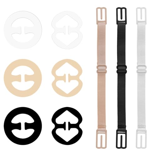 Bra Strap Clips, 9 Bra Clips and Bra Straps Holder, Adjustable Non Slip Bra Straps Clips for Back, Bra Accessory for Cleavage Control and Shoulder Comfort for Full Cup Size (Black/White/Beige)