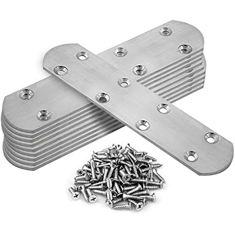 10 Pack Flat Mending Plate 201 Stainless Steel Straight Steel Brace, 6¼×1½ inches Mending Joining Plates Repair Fixing Bracket Connector, 2.8mm Thickness, Stainless Steel Screw Cover