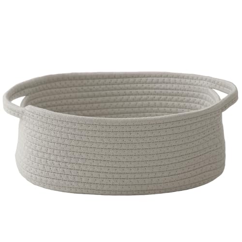 Image of JMvicyroam Small Woven Basket, Empty Gift Basket, Grey /1 Pack | Small Gift Basket, Cotton Rope, 12 x 8 x 36 in, Handles, Includes Ribbon and Bag, Birthday Gift Basket