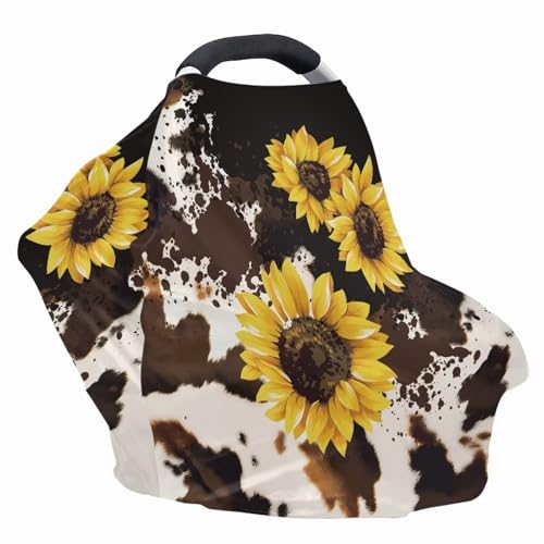 Image of Sunflower Baby Car Seat Cover,Infant Carseat Canopy, Cow Print Nursing Breastfeeding Cover,Stretchy Carrier Covers for Stroller /High Chair /Shopping Cart