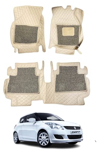 Image of Auto Hub 7D Mats Custom Fitted Car Mats Compatible with Maruti Suzuki Swift Old (Model : 2010-2014) Beige