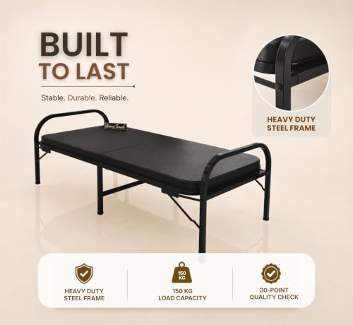 Image of Honey Touch Atlas Folding Bed Single with Double Layer Mattress | No Assembly Required | Foldable Bed for Sleeping /Guests /Rented Apartments /Bedroom (2.5ft x 6ft, Black)