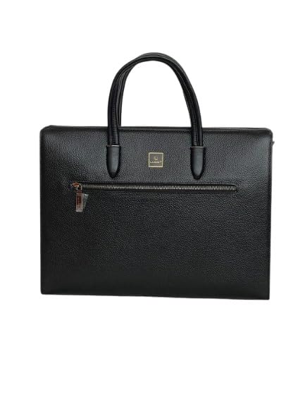 Signature Shield Black Genuine Full‑Grain Leather Briefcase Handbag | Handbag with Advanced Fingerprint Unlock | Multi‑Style Convertible Design | Padded Laptop & Tablet Compartments