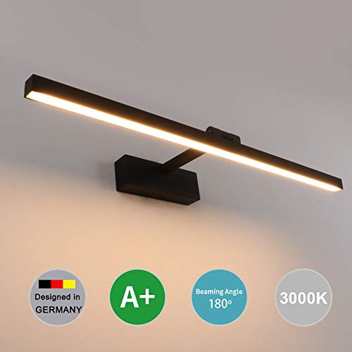 Klighten Lámpara de espejo LED, luces de pared interiores de rotación de 180 grados, lámparas de espejo de alto brillo 14W 61cm para el baño, 2700K-3000K, negro
