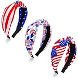 Ronglry Patriotic Headband - USA Flag Red, White & Blue Knotted Wide Headband for Women - Independence Day & Fourth of July Accessories