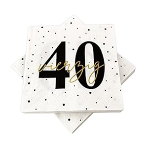 20 Servietten zum 40. Geburtstag 33×33 cm – weiß schwarz gold