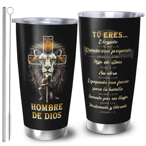 RUIYIMOEO Spanish Man of God Gifts for Men, Religious Travel Mugs in Spanish, 20oz Coffee Tumbler,...