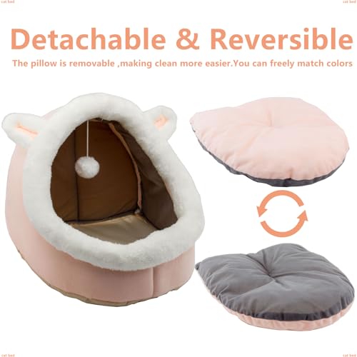 Dtopsun Cat Beds for Indoor with Anti-Slip Bottom, Rabbit-Shaped Small Dog Cave with Hanging toy, Kitten Tent House Removable Cotton Pad, Super Soft Calming Pet Sofa Mats for Puppy and Kitty - Image 5