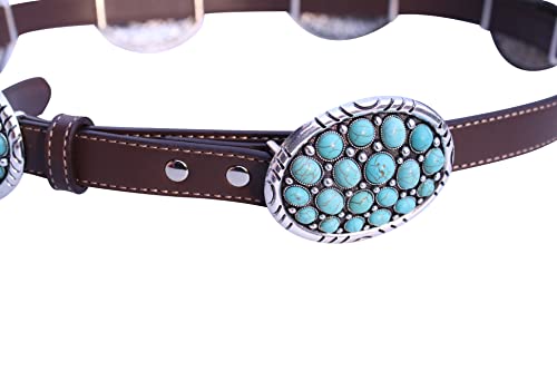 Western Turquoise Bubble Metal Concho Leather Belt No.122