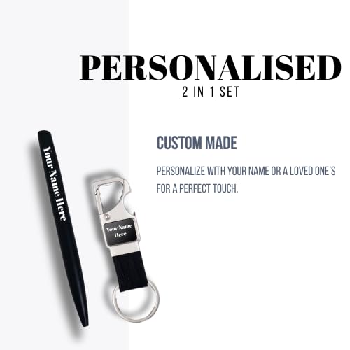 Image of Personalized Metal Ball Pen & Keychain Gift Combo 2 in 1 For Brother-Sister Special Occasion Corporate Gifting (Black)