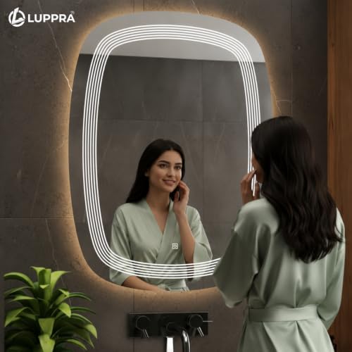 Image of 18x24 Inch Wall-Mounted LED Mirror with Smart Sensor and 3-Color Light (Warm, White, Natural) | Mirror Light, Wash Basin Wall and Fancy Washbasin Mirror,Smart LED Design