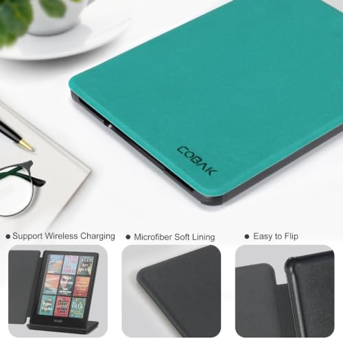 Image of CoBak Case for Kindle Paperwhite 12th Gen 2024 (7 inch) & Kindle Colorsoft Signature Edition - All New PU Leather Cover with Auto Sleep Wake Feature for Kindle Paperwhite Signature 2024 Released, Jade