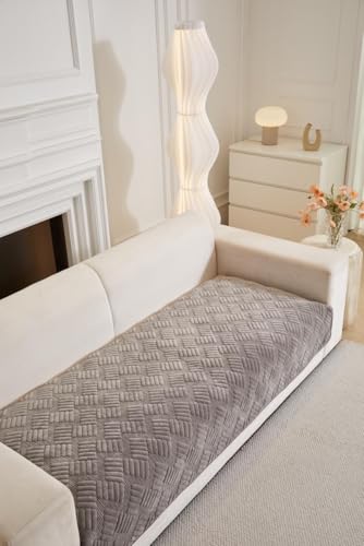 Image of HOMETHREADS Innovative Premium Velvet Sofa Cover Mat with PVC Backing for Non-Slip Comfort (L Grey, 5 Seater | 70x230cm)