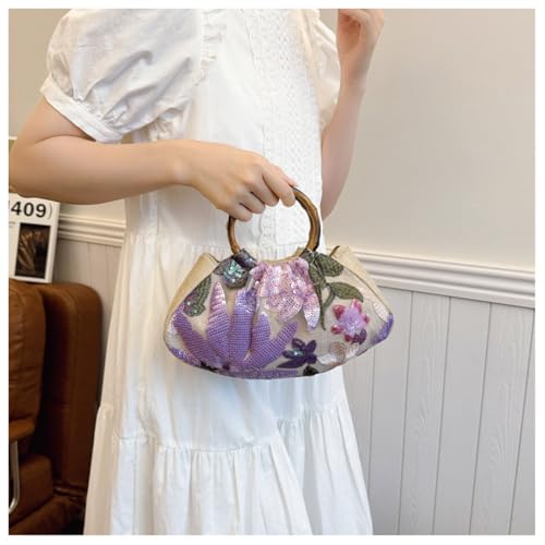 Image of Women's Clutch Handbags Ruched Small Handbag Top Handle Cream Clutch Purse Dumpling Evening Bag