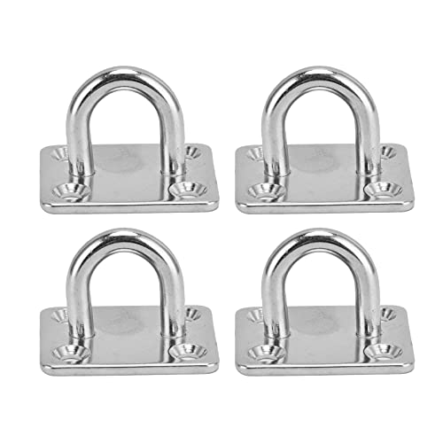 Klanata 4 Pcs 304 Stainless Steel Eye Plate with Enclosed Hook, Ceiling and Wall Mount Hanging Hardware for Marine and Industrial Use, 40 kg Load Capacity per Plate, Brushed Finish - Pack