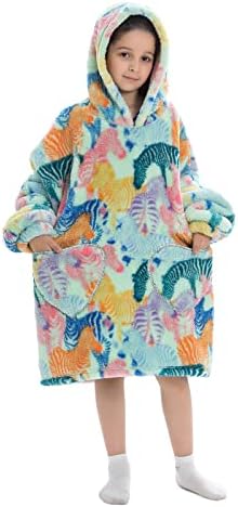 Adisputent Kids Blanket Hoodie Oversized Snuggle Blanket Sherpa Fleece Lined Blanket Hooded with Pockets Boys Girls Soft Cozy Fluffy Wearable Blanket 5-15 Years
