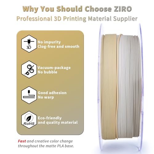 Image of ZIRO Fast Gradient PLA, Matte Multi Colors Filament 1.75mm, Color Change by Length 3D Printer Filament, Dimensional Accuracy + /-0.03mm, Fit Most 3D Printers, 1KG / 2.2lbs Spool, Beige Shell