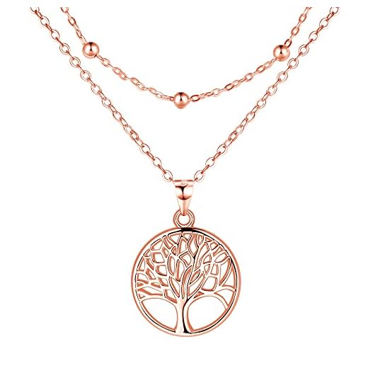 Lydreewam Lebensbaum Kette für Damen 925 Sterling Silber Baum des Lebens Doppel Layered Halskette mit Geschenkbox für Geburtstag Muttertag Weihnachten, verstellbar 40+5cm (Rosegold)