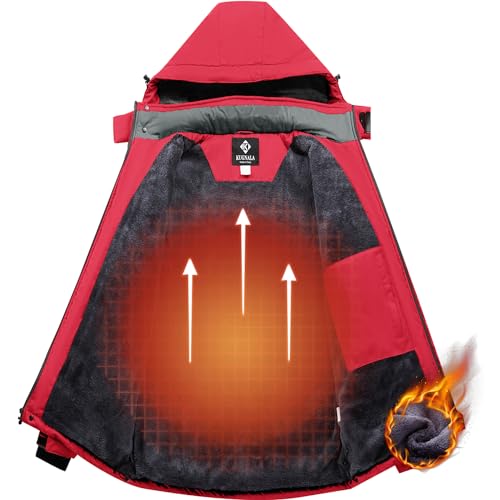 Image of Women's Waterproof Winter Jacket Skiing Warm Fleece Snow Coat Hooded Windproof Raincoat S-3XL
