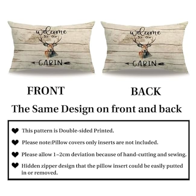 2Pack Vintage Wildlife Animals Pillow Covers Double-sided printed Wood Grain Background Wildlife Elk Don¡¯t Wake The Bear Rectangular/Waist Cushion Cover Farmhouse Home Decor Pillowcases 12 x 20