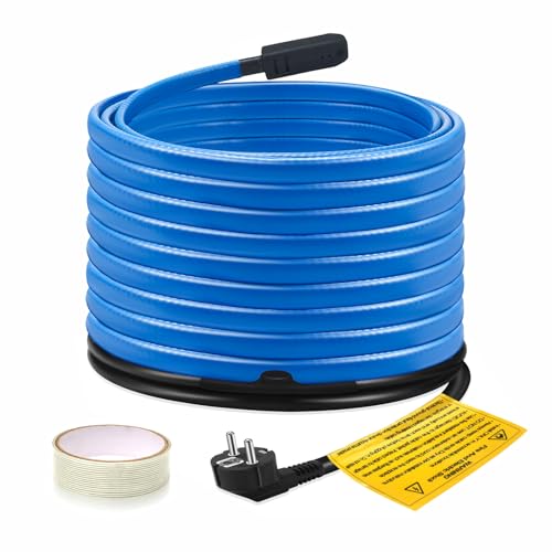 Ci-Fotto Câble chauffant antigel, 18 m, auto-régulant, avec thermostat intégré pour protéger tuyaux d'eau, tuyaux domestiques en métal/plastique, gouttières, conduites d'égout, 17 W/m