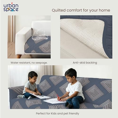 Image of Urban Space 1 Seater Quilted Sofa Cover mat, Non-Slip Sofa Protector, Easy Care & Machine Washable Cover, Sofa Seat Runner for Couch for Living Space (1 Seater - Midnight Mist)