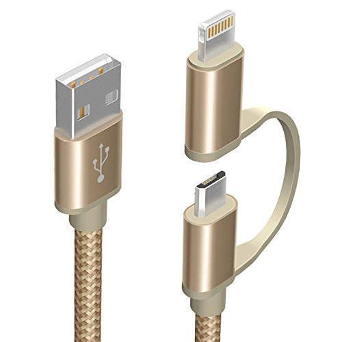 JSTBUY LABEL 2 in 1 iOS and Micro USB Cable Nylon Braided 2 in 1