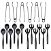 Disposable Serving Utensils, Plastic Serving 10" Spoons 10" Forks & 6" Tongs 6 Of Each, Pack of 18. … (Black)