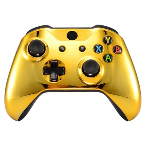 Image of eXtremeRate Chrome Gold Top Shell Front Housing Faceplate Replacement Parts with Side Rails Panel for Xbox One X & One S Controller (Model 1708)
