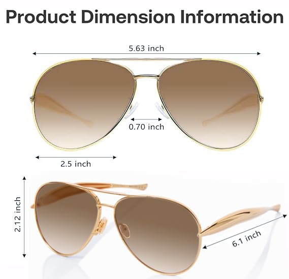 Image of Oversized Aviator Sunglasses For Women 70s Retro 2025 Metal Shades with Gold Streamline Arms