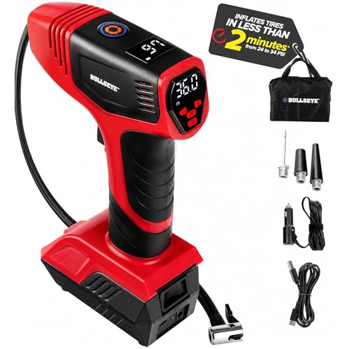 BULLSEYE PRO Tire Inflator with Pressure Gauge, Compact and...