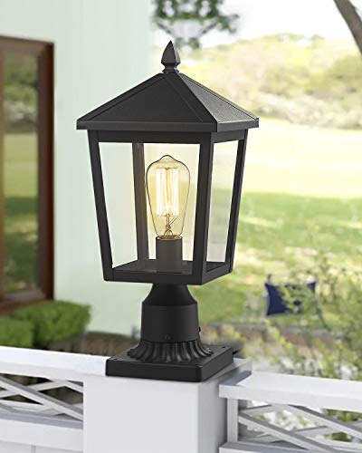 Image of zeyu Outdoor Post Light, 16 Inch Exterior Pole Light Pillar Lantern with Clear Glass Shade and Black Finish, 20076P