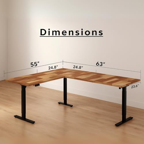 Image of TEKAVO HAD L Shaped Height Adjustable Solid Wood IWorkstation |Home & Office | L Shape Study Table with Spacious Desktop I DIY Assembly (Natural Wooden)
