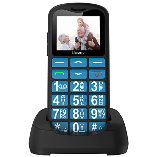 ukuu Big Button Mobile Phone for Elderly - Easy Use Senior Phone with SOS Button Speed Dial & Charging Dock | SIM Free Unlocked | 800mAh Battery | Bluetooth | Blue