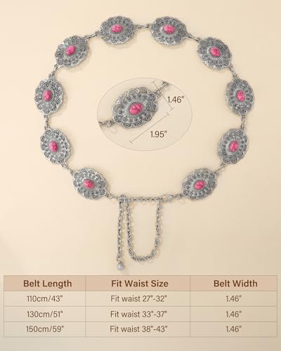 Image of LEACOOLKEY Western Concho Belt for Women Cowgirl Boho Waist Chain Belt for Dresses Jeans Pants