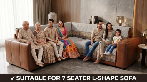 Image of KINGLY L-Shape Sofa Cover 7 Seater 4+3 Velvet Full Cover - Warm Grey | Fully covered quilted velvet slipcover, washable anti-slip furniture protector, L-type corner sofa cover for living room