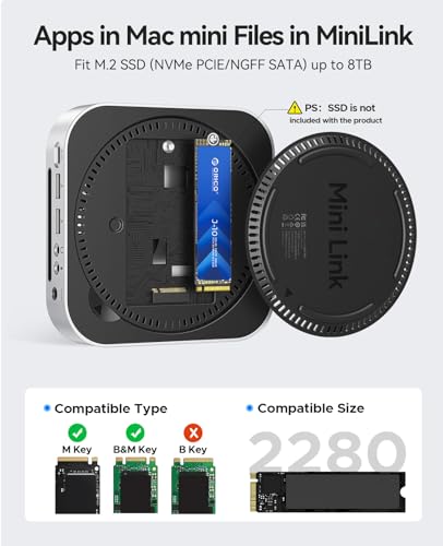 Dock e Supporto MiniLink per Mac mini M4, Hub USB C in Alluminio con Custodia SSD per M.2 NVMe/SATA, 2 porte USB 3.2 a 10Gbps, SD/TF 3.0, Dock Argento per Mac mini M4 / M4 Pro - M49P - Hub USB - Immagine 3