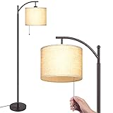 MOFFE Modern Arc Floor Lamp for Living Room, Bedroom, Office; Bright Lighting to Soft White Light - Includes 3-Mode Energy Saving LED Bulb 3000K - 6000K; Designer Shade and Pull Chain Switch, Brown