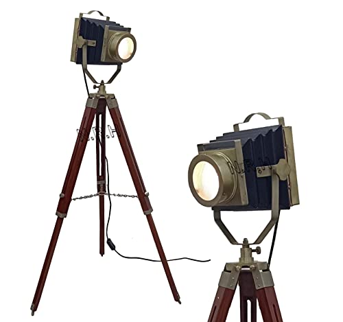 Nautical Replica Hub Lampadaire trépied en bois pour salon cinéma e26 projecteur d'angle debout