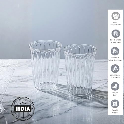 Image of PEBELLIFEWARE Matcha Fluted Conical Glass Mugs (Set of 2) - Hand-Blown Borosilicate Clear Drinking Glasses 345ml for Coffee, Matcha, Smoothie & Layered Drinks - Microwave & Dishwasher Safe