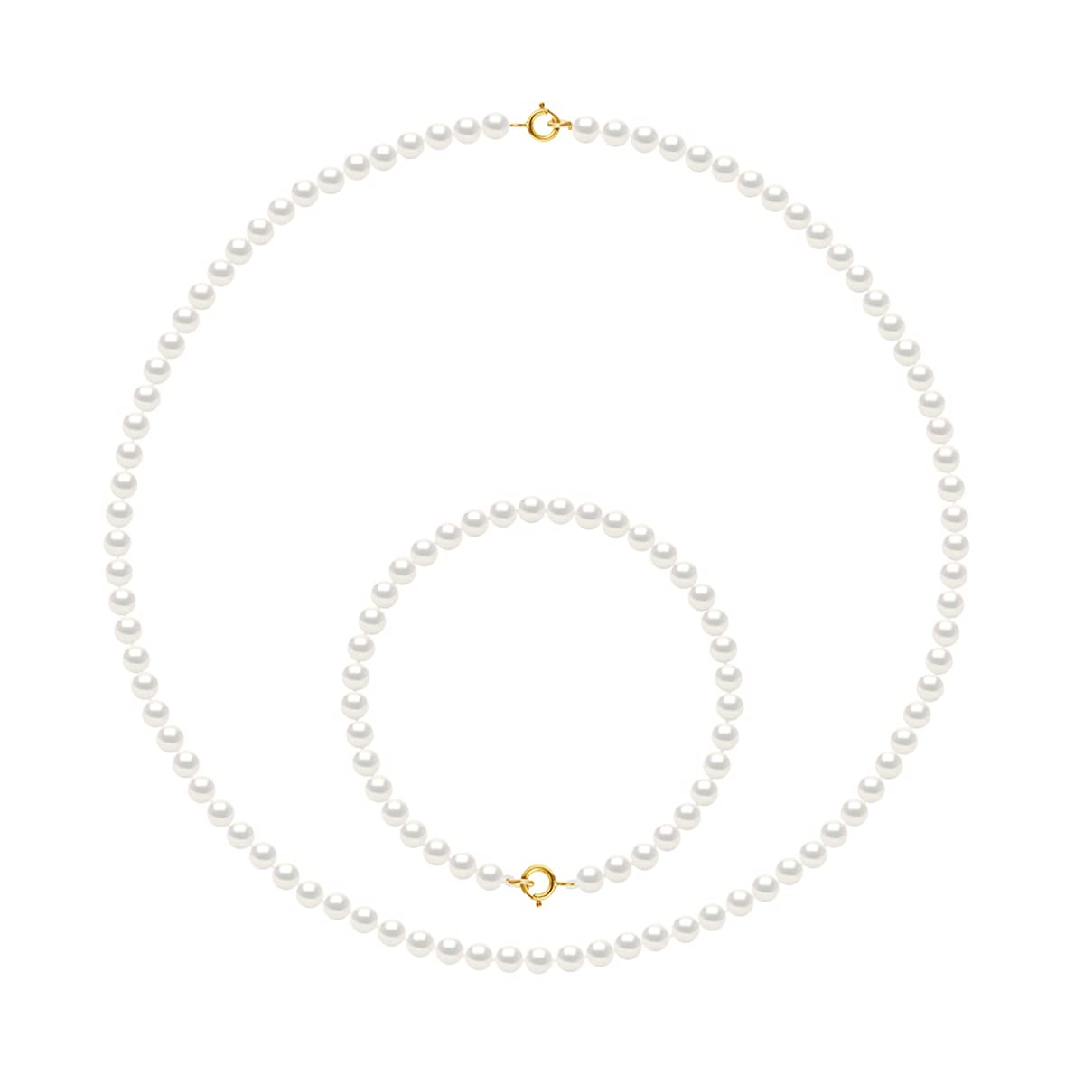 PEARLS & COLORS - Set Collana e Braccialetto - Perle d'Acqua Dolce Rotonde 4-5 mm - Qualità AAA+ - Oro 18 carati - Gioiello da donna