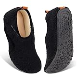 Ibeauti Womens Mens House Slippers Rubber Sole Indoor Slipper Socks Lightweight Fleece Lined Slip-on Barefoot Slippers (Black, US Footwear Size System, Adult, Women, Numeric Range, Medium, 8.5, 9.5)